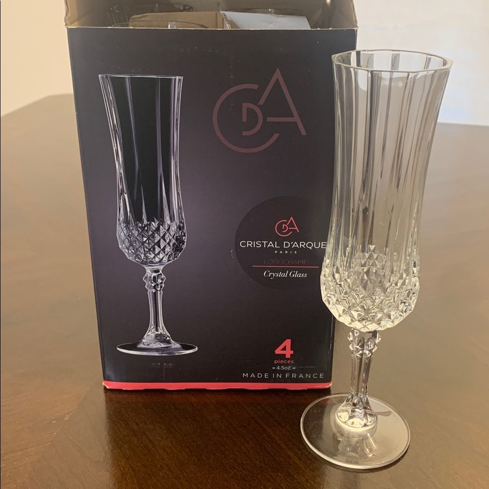 Cristal D'Arques-Durand French Fluted Glass Champagne Cups Longchamp Set of 4